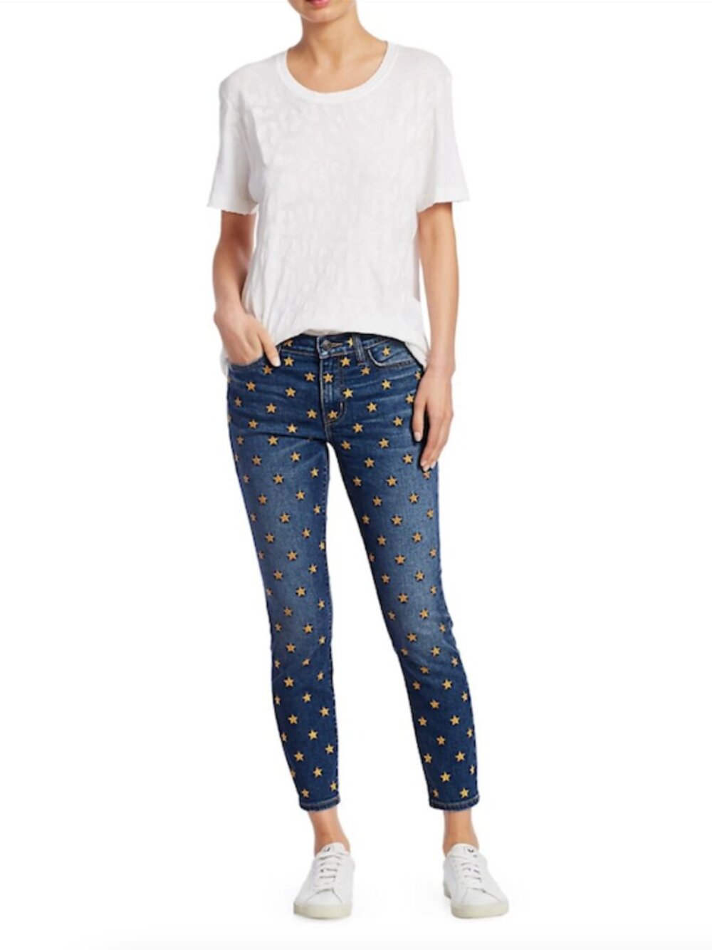 Current Elliott The Stiletto Ankle Skinny Jeans Brenning Stars Embroidered 25